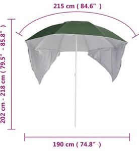 Parasol plażowy ze ściankami bocznymi, zielony, 215 cm