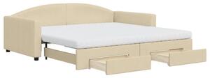 Sofa rozsuwana z szufladami, kremowa, 100x200 cm, tkanina