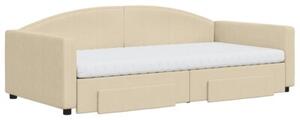 Sofa rozsuwana z szufladami, kremowa, 100x200 cm, tkanina