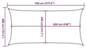Żagiel przeciwsłoneczny, 160 g/m², jasnoszary, 4x7 m, hdpe