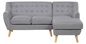 Sofa trzyosobowa narożnik w stylu retro pikowana z guzikami szara Motala Beliani