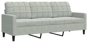 Sofa 3-osobowa, jasnoszara, 180 cm, tapicerowana aksamitem