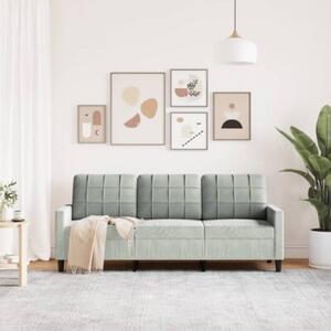 Sofa 3-osobowa, jasnoszara, 180 cm, tapicerowana aksamitem