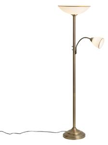 Klasyczna lampa podłogowa brązowa ze szkłem opalowym 2-źródła światła - Katarina