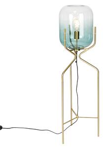 Designerska lampa podłogowa złota z zielonym szkłem - Bliss Oswietlenie wewnetrzne