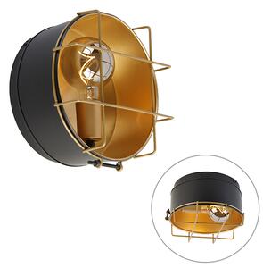 Kinkiet / Lampa scienna przemysłowy czarny ze złotem 25 cm - Barril Oswietlenie wewnetrzne