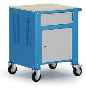 Mobilny kontener G9, 1 szafka, 1 szuflada, 675 x 595 x 865-1130 mm, szary/niebieski