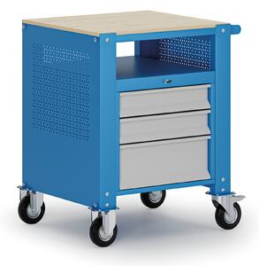 Mobilny kontener G9, 1 półka, 3 szuflady, 675 x 595 x 865-1130 mm, szary/niebieski