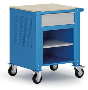 Mobilny kontener G9, 1 półka, 1 szuflada, 675 x 595 x 865-1130 mm, szary/niebieski