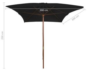 Parasol ogrodowy na drewnianym słupku, czarny, 200x300 cm