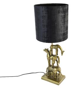 Lampa stołowa vintage złoty abażur z tkaniny czarny 25 cm - Dier Tre Oswietlenie wewnetrzne