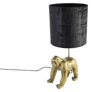 Vintage lampa stołowa złoty abażur z tkaniny czarny - Gorilla Oswietlenie wewnetrzne