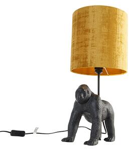 Lampa stołowa vintage czarny abażur z tkaniny złoty - Gorilla Oswietlenie wewnetrzne