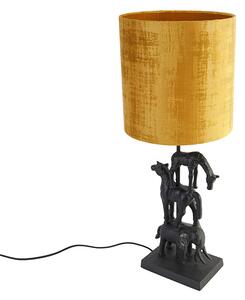 Lampa stołowa vintage czarna tkanina abażur żółty 25 cm - Dier Tre Oswietlenie wewnetrzne