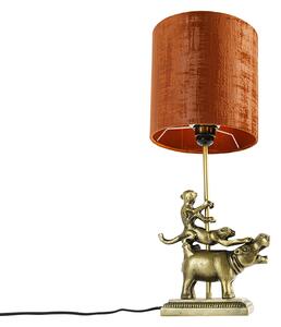 Lampa stołowa vintage mosiężny klosz z tkaniny czerwony - Flodhest Abe Oswietlenie wewnetrzne