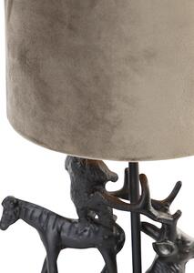 Vintage lampa stołowa czarny abażur z tkaniny ciemnoszary - Hjort Tre Oswietlenie wewnetrzne