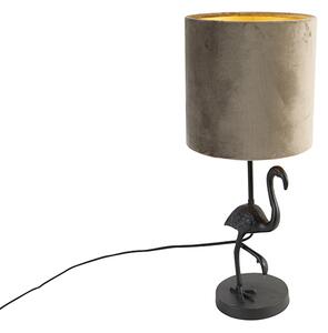 Vintage lampa stołowa czarny abażur z tkaniny szarobrązowy 20 cm - Flamingo Oswietlenie wewnetrzne