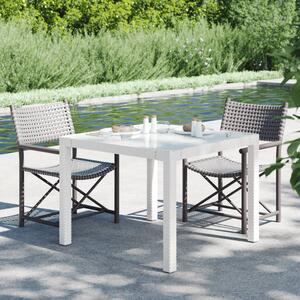 Stół ogrodowy, 90x90x75 cm, szkło i rattan PE, biały