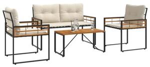 Nowoczesny zestaw mebli ogrodowych z drewna akacjowego i stali malowanej proszkowo, 4 miejsca, kremowy