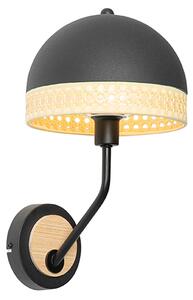 Orientalny Kinkiet / Lampa scienna czarny z rattanem 20 cm - Magna Rattan Oswietlenie wewnetrzne