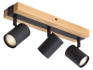 Lampa sufitowa czarna z drewnem, 3-punktowa, regulowana, prostokątna - Jeana