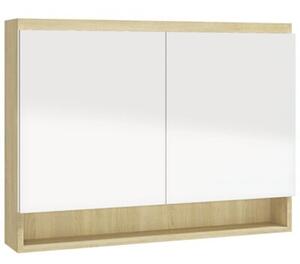 Szafka łazienkowa z lustrem, 80x15x60 cm, mdf, biel i dąb