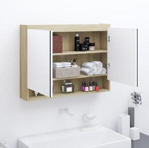 Szafka łazienkowa z lustrem, 80x15x60 cm, mdf, biel i dąb
