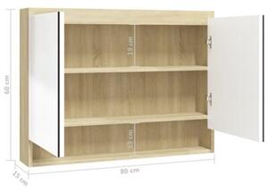 Szafka łazienkowa z lustrem, 80x15x60 cm, mdf, biel i dąb