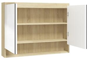 Szafka łazienkowa z lustrem, 80x15x60 cm, mdf, biel i dąb