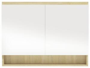 Szafka łazienkowa z lustrem, 80x15x60 cm, mdf, biel i dąb