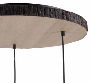 Wiejska lampa wisząca drewniana z białym kloszem okrągła 3-punktowa - Oriana Oswietlenie wewnetrzne
