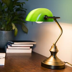 Klasyczna lampa stołowa/lampa notarialna brąz z zielonym szkłem - Banker Oswietlenie wewnetrzne