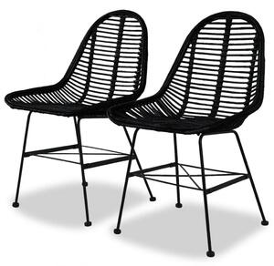 Krzesła stołowe, 2 szt., czarne, naturalny rattan