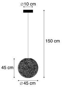 Rustykalna lampa wisząca czarna 45cm - Corda Oswietlenie wewnetrzne