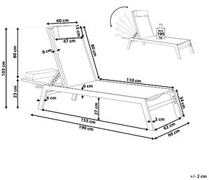 Leżak ogrodowy szary aluminium zagłówek regulowane oparcie 190 x 66 cm Catania II Beliani