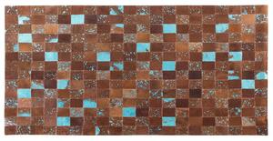 Dywan skórzany 80 x 150 cm patchwork prostokątny brązowy z niebieskim Aliaga Beliani