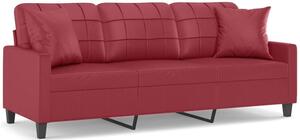 Sofa 3-os. z poduszkami, winna czerwieÅ, 180 cm, sztuczna skÃ³ra