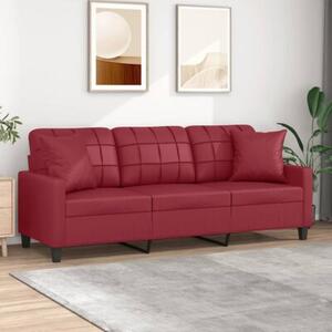 Sofa 3-os. z poduszkami, winna czerwieÅ, 180 cm, sztuczna skÃ³ra