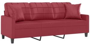 Sofa 3-os. z poduszkami, winna czerwieÅ, 180 cm, sztuczna skÃ³ra