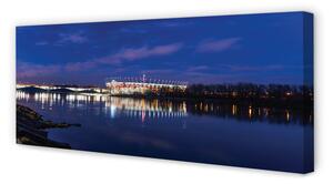 Obraz na płótnie Warszawa Rzeka most noc stadion