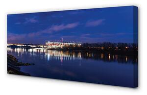 Obraz na płótnie Warszawa Rzeka most noc stadion