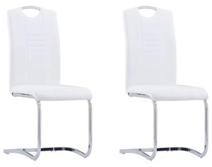 Krzesła stołowe, wspornikowe, 2 szt., białe, sztuczna skóra