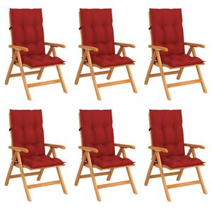 Rozkładane krzesła ogrodowe z poduszkami, 6 szt., drewno tekowe