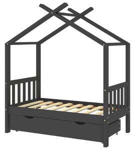 Łóżko dziecięce z szufladą, ciemnoszare, lita sosna, 70x140 cm