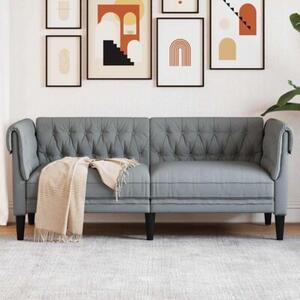 Sofa chesterfield, dwuosobowa, jasnoszara, obita tkaninÄ