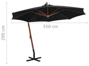 Parasol ogrodowy wiszący, jodłowy słupek, czarny, 3,5x2,9 m