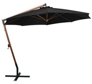 Parasol ogrodowy wiszący, jodłowy słupek, czarny, 3,5x2,9 m