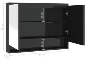 Szafka łazienkowa z lustrem 80x15x60 cm, mdf, czerń z połyskiem