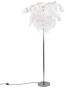 Romantyczna lampa stojąca chrom z białymi liśćmi - Feder Oswietlenie wewnetrzne