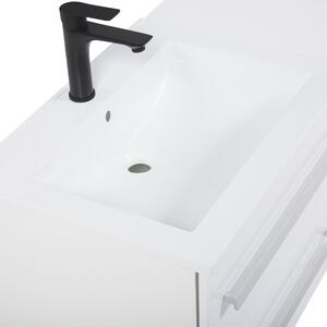 Zestaw mebli łazienkowych 2 szafki z umywalka i 2 lustra biały Madrid Beliani